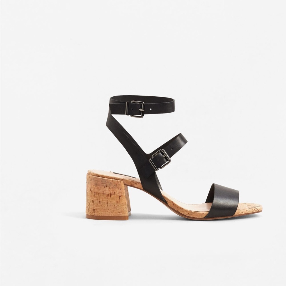 MANGO Leather Strap Cork Sandals